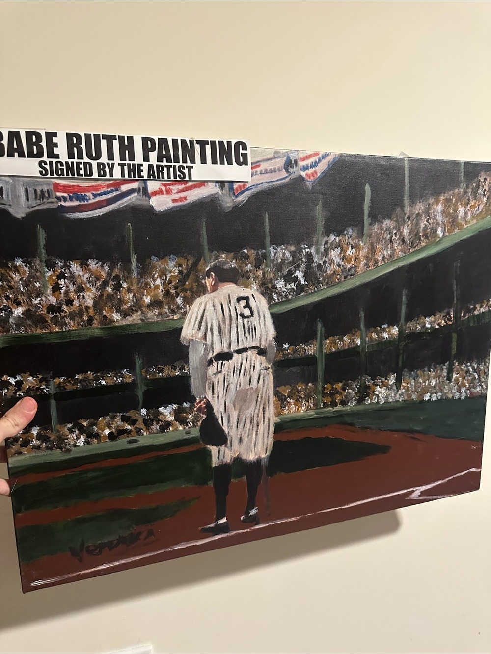Artist Signed Babe Ruth Farewell Baseball Stadium Painting 18x24 on canvas 1/1